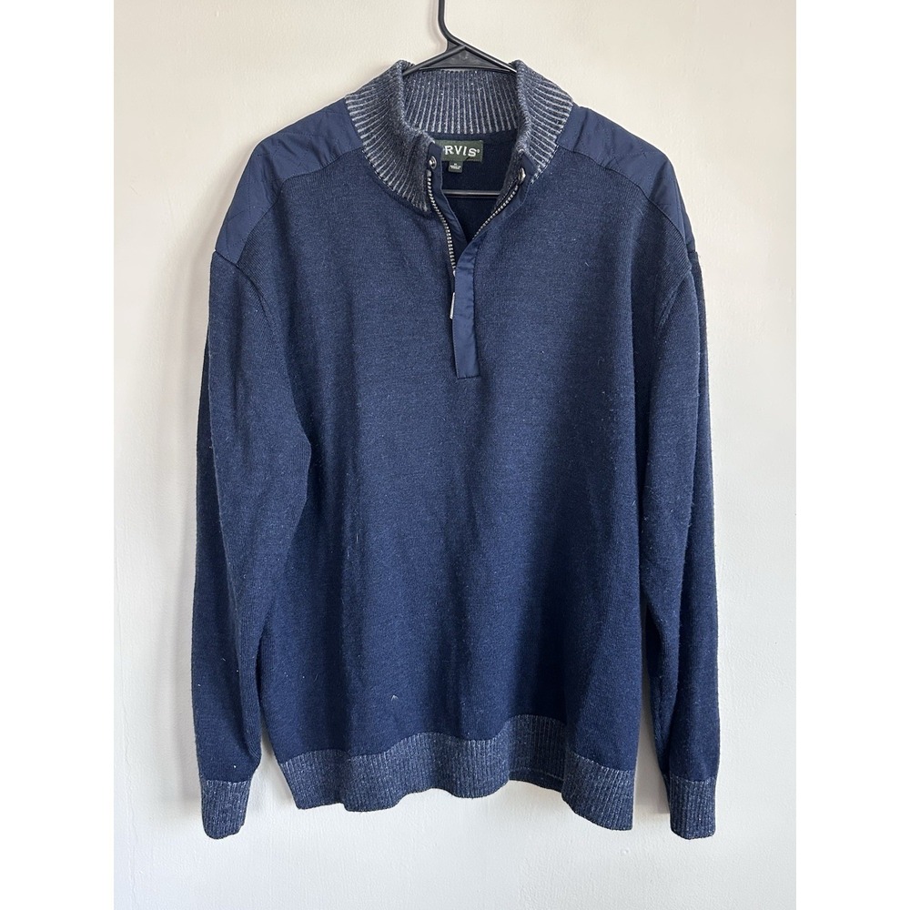 Orvis 100% Merino Wool Navy Blue 1/4 Zip Pullover Size XL Mens Capsule Wardrobe‎